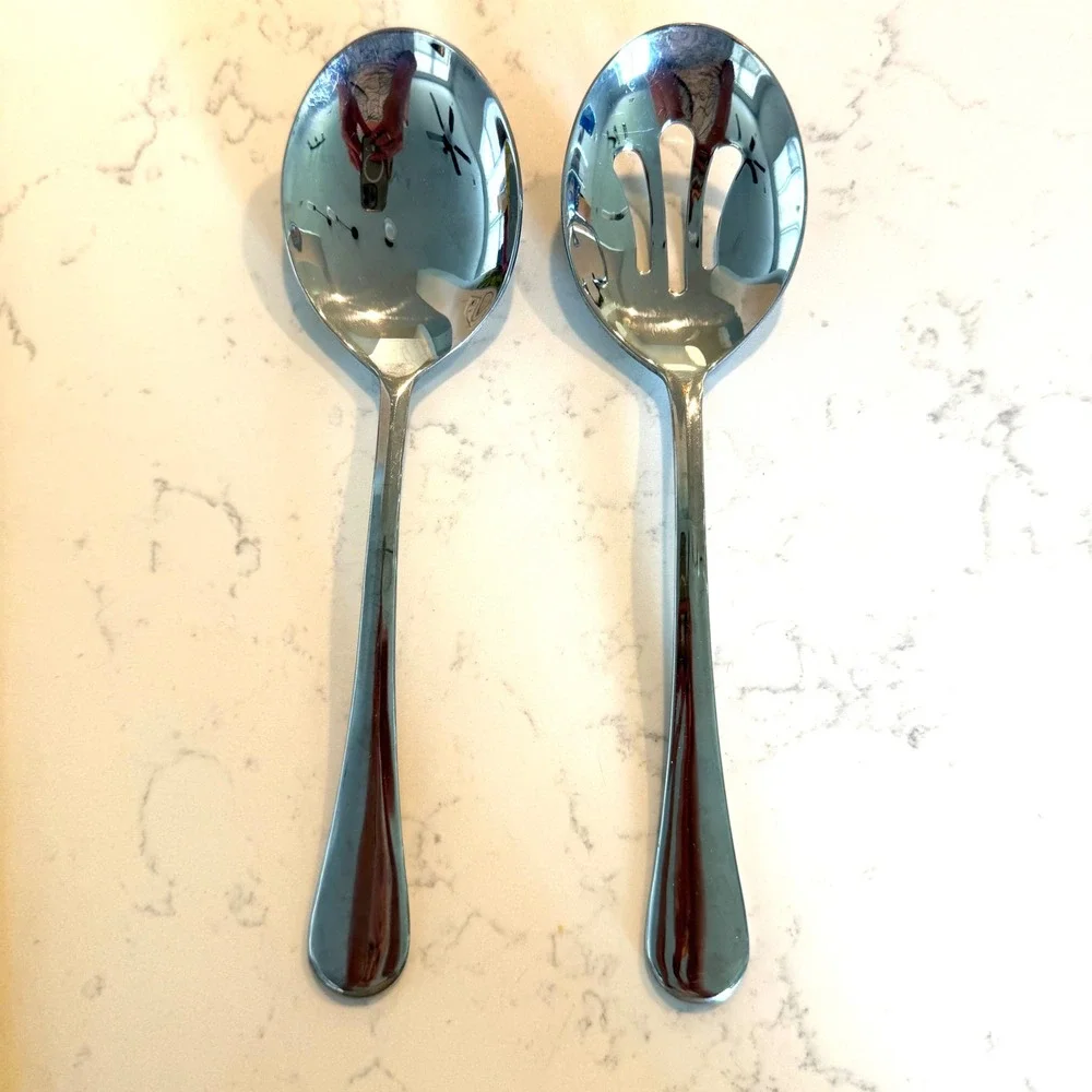 Cambridge Stainless Steel Serving Spoon Set Solid and Slotted Mirror Finish 2pc
